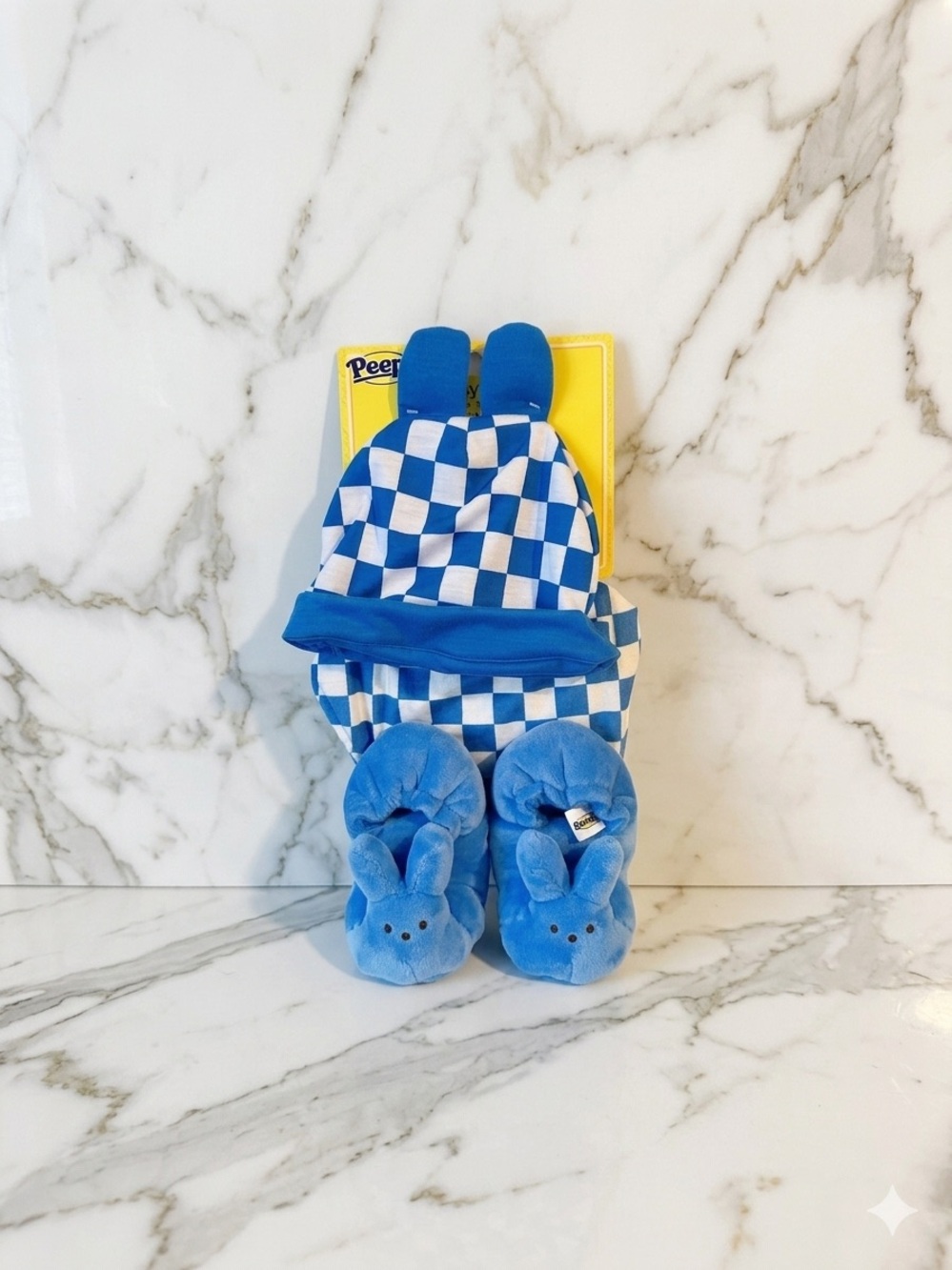 New peeps Blue Checkered Bunny Slipper Set